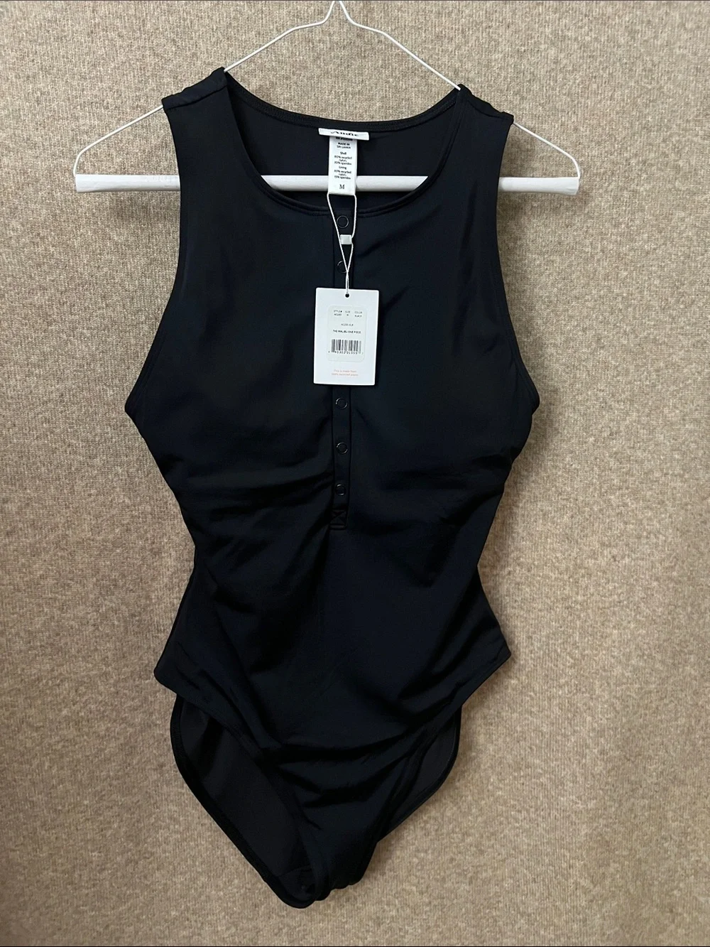 Andie Black High-Neck Snap-Front One-Piece Swimsuit (Sleek)